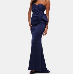 Xscape strapless elegant blue satin dress